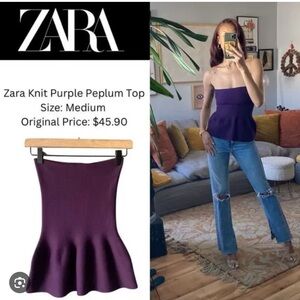 Zara Purple Strapless Peplum Blouse
